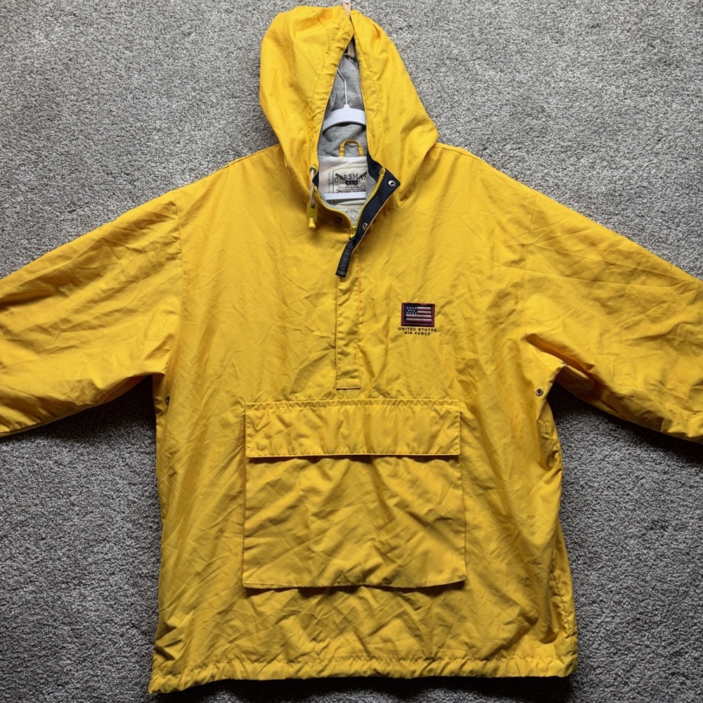 Vintage USAF‎ Air Force Oarsman Jacket Hoodie Mens LARGE Zip Lined Yellow Rain